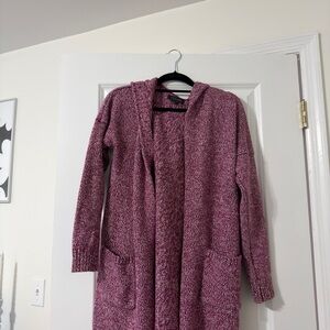 Tahari Open-Front Hooded Cardigan in Mauve